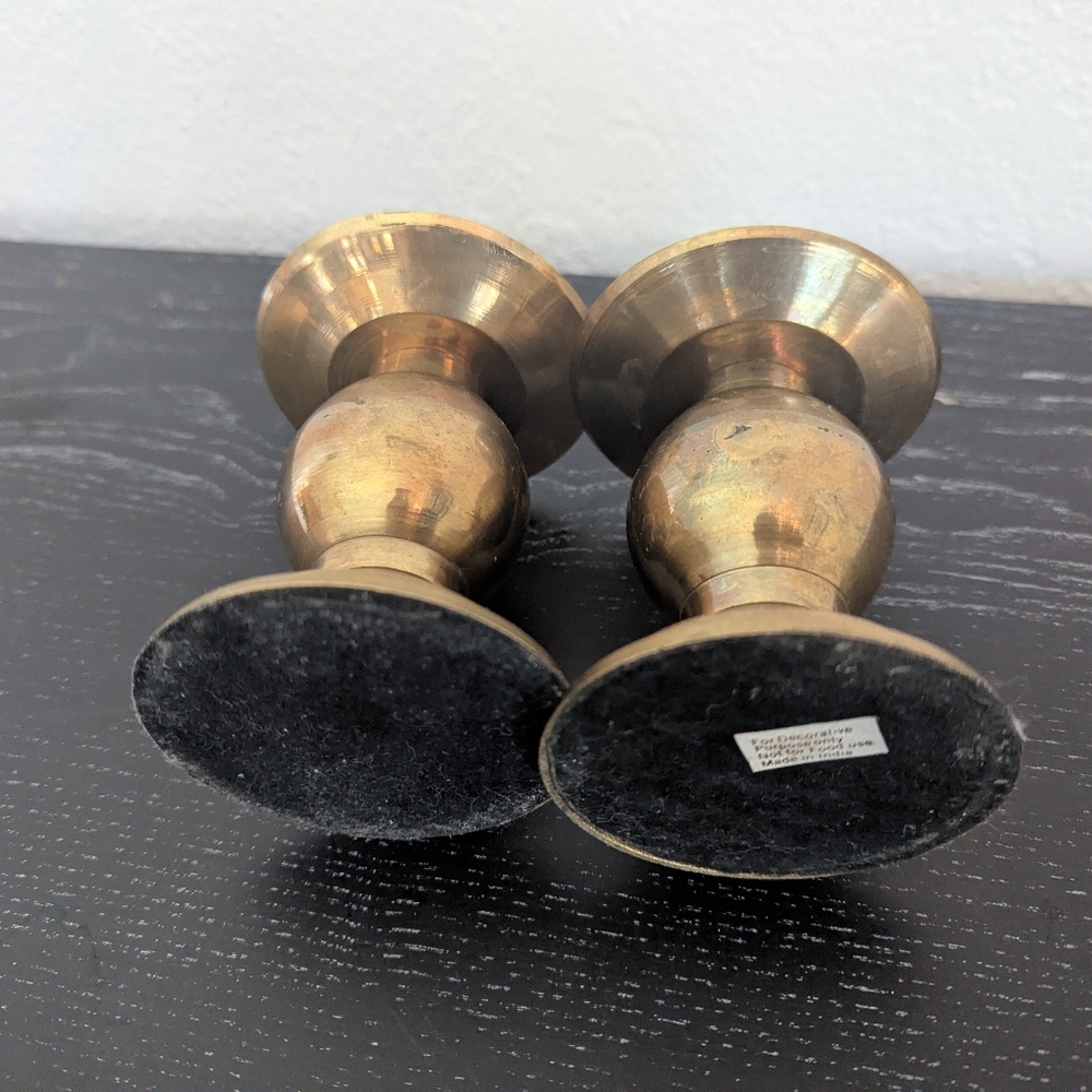 Set Of 2 Vintage Brass Pillar Candle Holders Ball Stem 3.75" - Picture 7 of 9